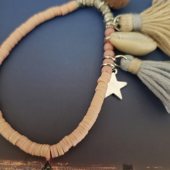 Boho Jewelry Bracelet for Women, Colorful Clay Beads with Tassel Shell - Picture 6 of 7